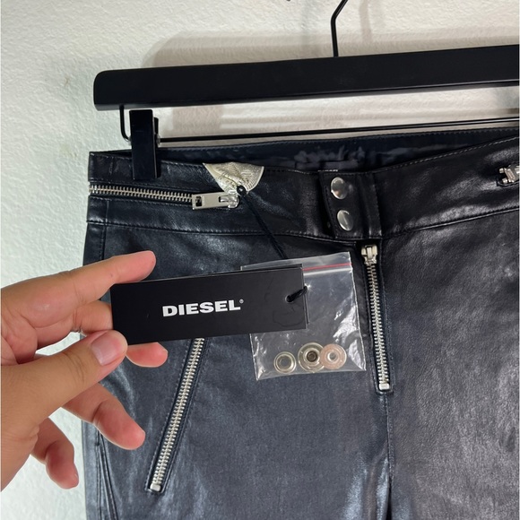 NWT $998 Diesel 'L-Elide' Leather Pants w/ Zipper-Detail in Black Sz 28 - Picture 4 of 11